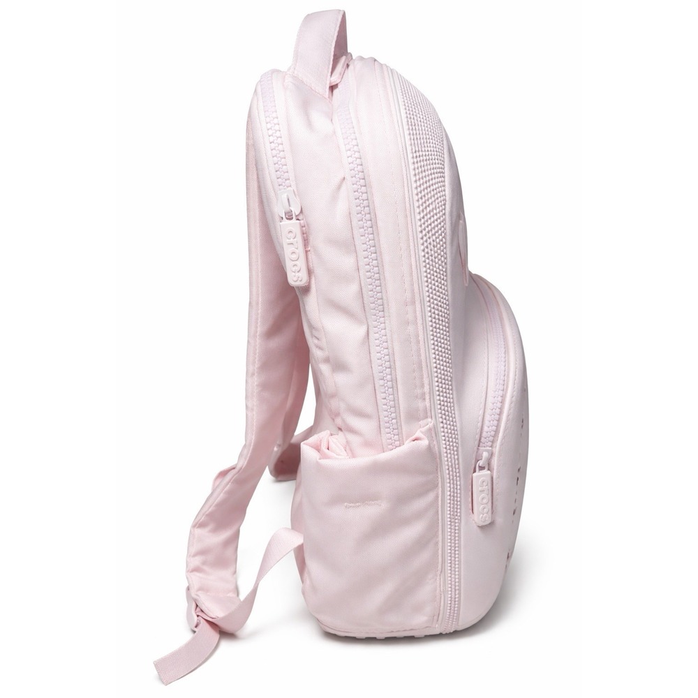 Crocs Pink Backpack School Bookbag Travel Laptop Bag 18x14x6 Jibbitz Holes NWT - Picture 2 of 6